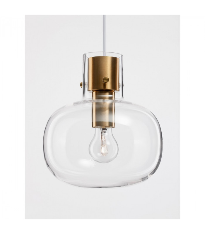 Cinzia 22cm Globe Pendant Ceiling Light Clear Glass White Cord Brass Gold Metal LED E27-5
