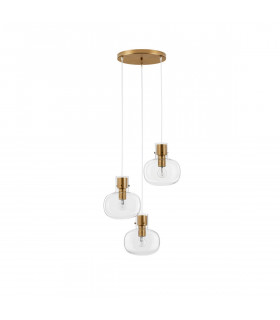 Cinzia 3 Light Bar Pendant Ceiling Light Clear Glass White Cord Brass Gold Metal LED E27-1