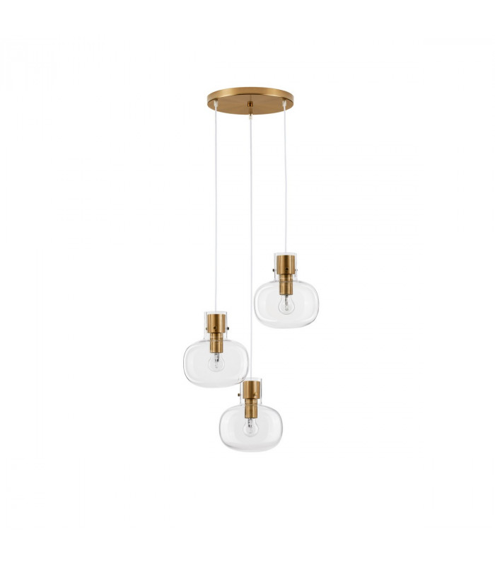 Cinzia 3 Light Bar Pendant Ceiling Light Clear Glass White Cord Brass Gold Metal LED E27-1