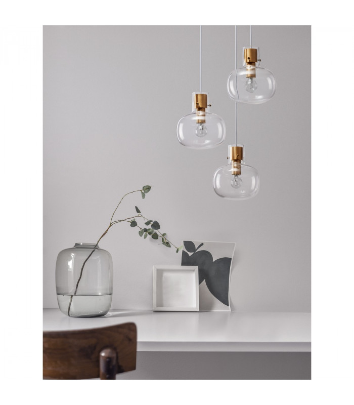Cinzia 3 Light Bar Pendant Ceiling Light Clear Glass White Cord Brass Gold Metal LED E27-2