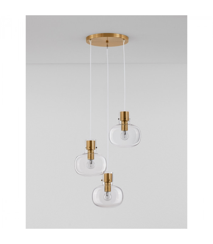 Cinzia 3 Light Bar Pendant Ceiling Light Clear Glass White Cord Brass Gold Metal LED E27-3