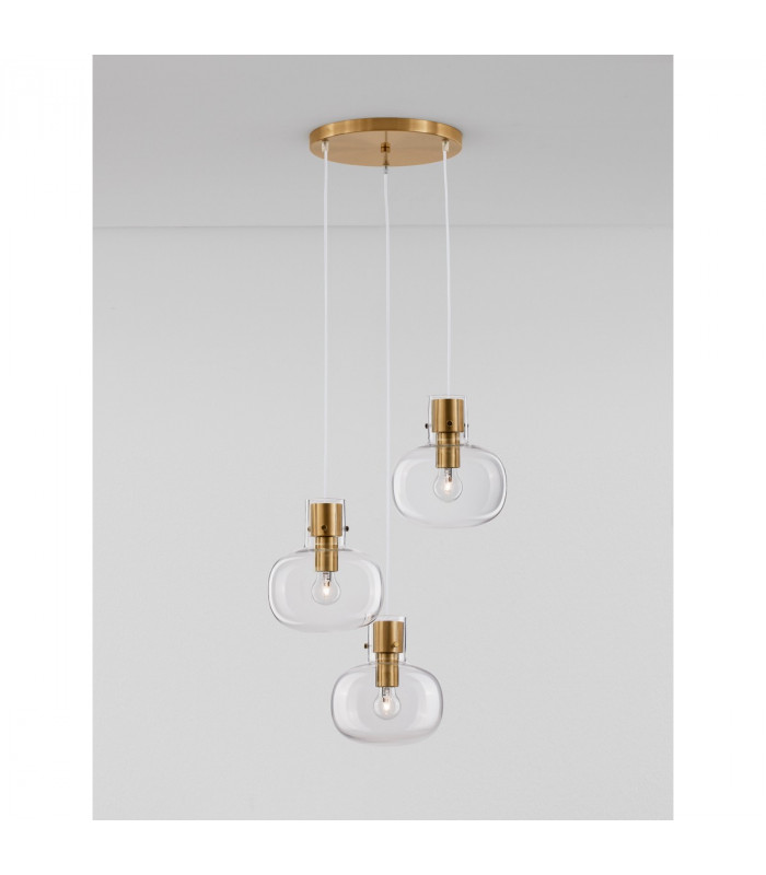 Cinzia 3 Light Bar Pendant Ceiling Light Clear Glass White Cord Brass Gold Metal LED E27-4
