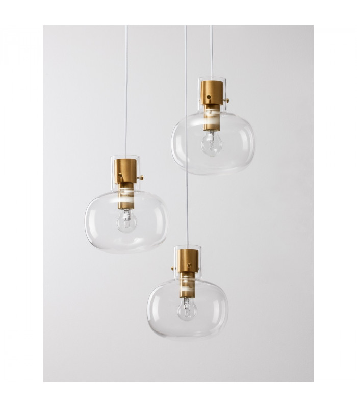 Cinzia 3 Light Bar Pendant Ceiling Light Clear Glass White Cord Brass Gold Metal LED E27-5