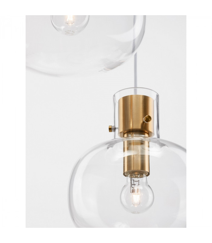 Cinzia 3 Light Bar Pendant Ceiling Light Clear Glass White Cord Brass Gold Metal LED E27-6