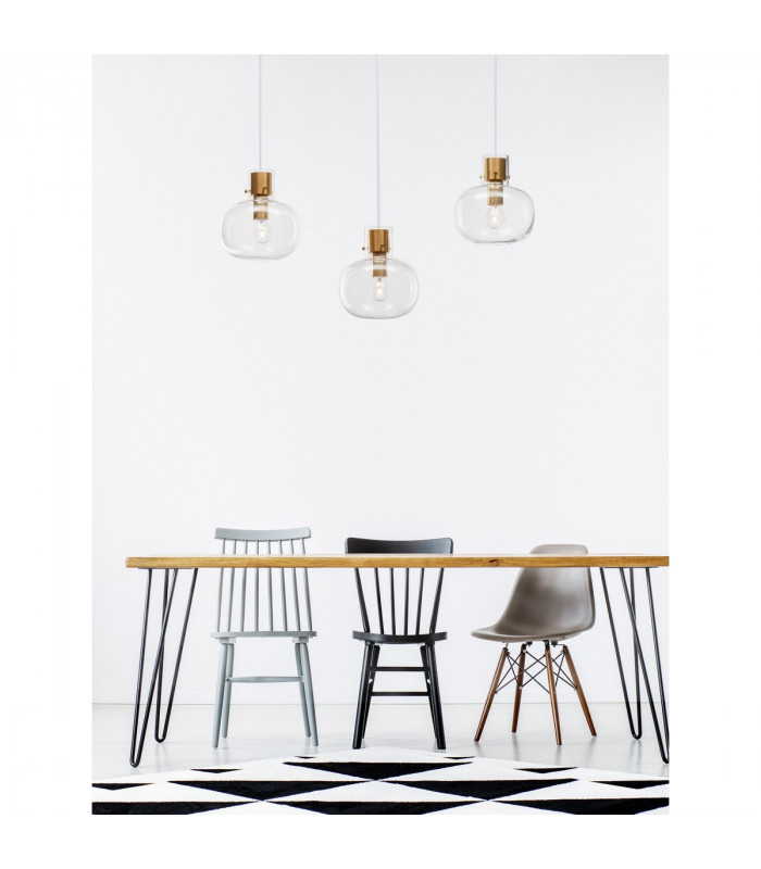 Cinzia 3 Light Cluster Pendant Ceiling Light Clear Glass White Cord Brass Gold Metal LED E27-2
