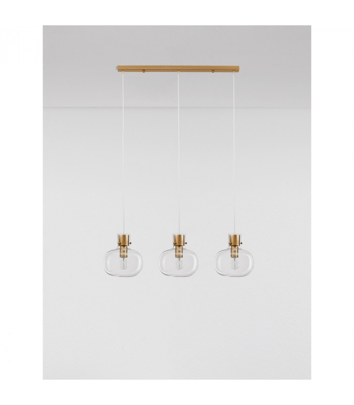 Cinzia 3 Light Cluster Pendant Ceiling Light Clear Glass White Cord Brass Gold Metal LED E27-3