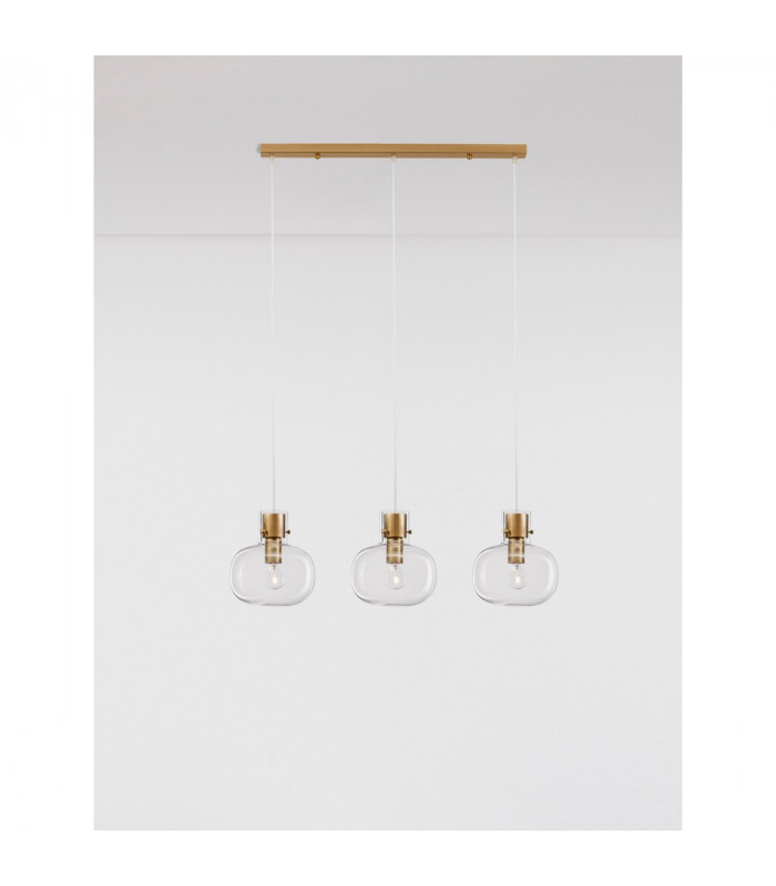 Cinzia 3 Light Cluster Pendant Ceiling Light Clear Glass White Cord Brass Gold Metal LED E27-4