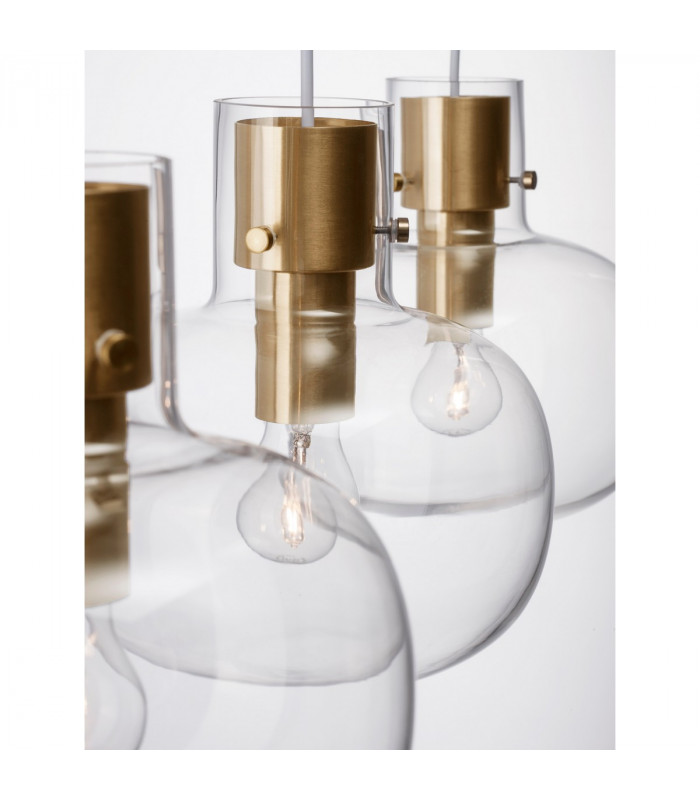 Cinzia 3 Light Cluster Pendant Ceiling Light Clear Glass White Cord Brass Gold Metal LED E27-5
