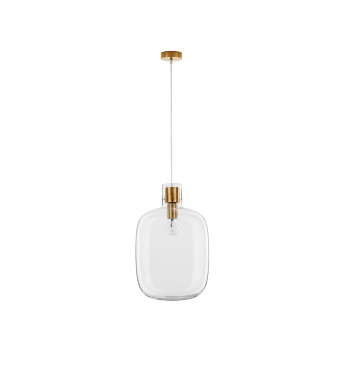 Cinzia 30cm Globe Pendant Ceiling Light Clear Glass White Cord Brass Gold Metal LED E27-1