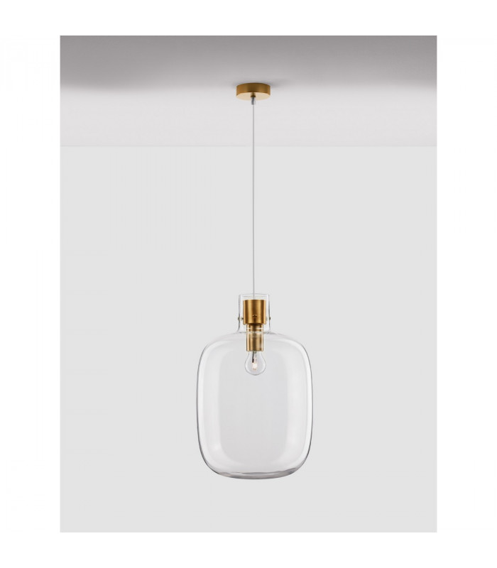 Cinzia 30cm Globe Pendant Ceiling Light Clear Glass White Cord Brass Gold Metal LED E27-5