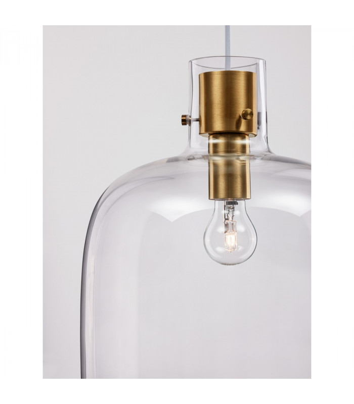 Cinzia 30cm Globe Pendant Ceiling Light Clear Glass White Cord Brass Gold Metal LED E27-6
