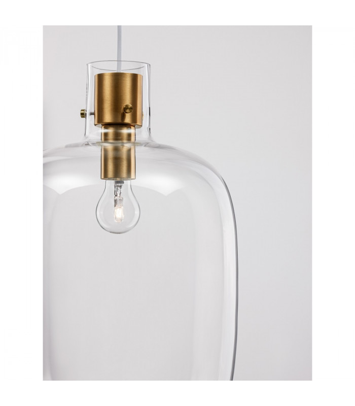 Cinzia 30cm Globe Pendant Ceiling Light Clear Glass White Cord Brass Gold Metal LED E27-7