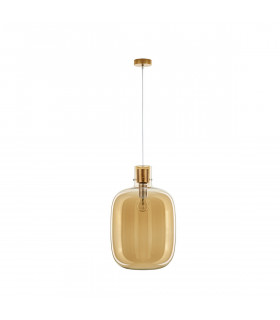 Cinzia 30cm Globe Pendant Ceiling Light Champagne Glass White Cord Brass Gold Metal LED E27-1