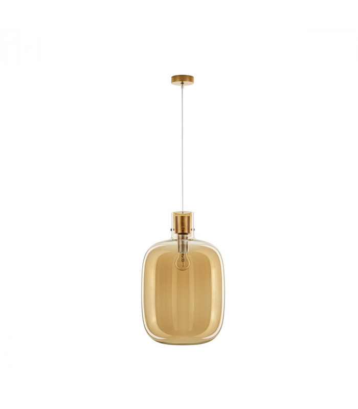Cinzia 30cm Globe Pendant Ceiling Light Champagne Glass White Cord Brass Gold Metal LED E27-1