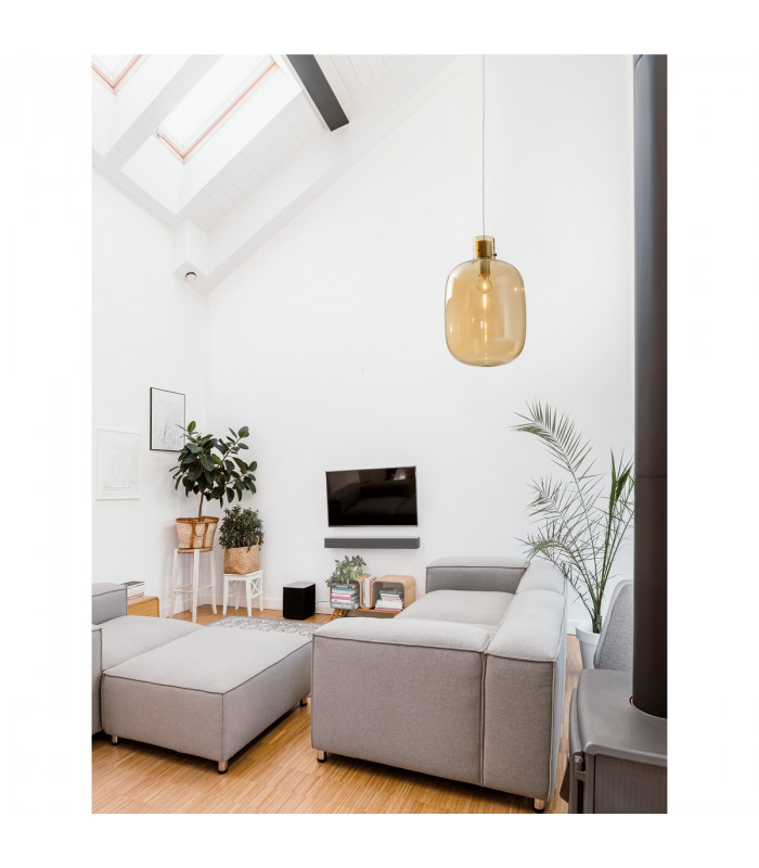 Cinzia 30cm Globe Pendant Ceiling Light Champagne Glass White Cord Brass Gold Metal LED E27-2