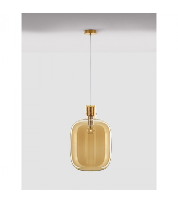 Cinzia 30cm Globe Pendant Ceiling Light Champagne Glass White Cord Brass Gold Metal LED E27-4