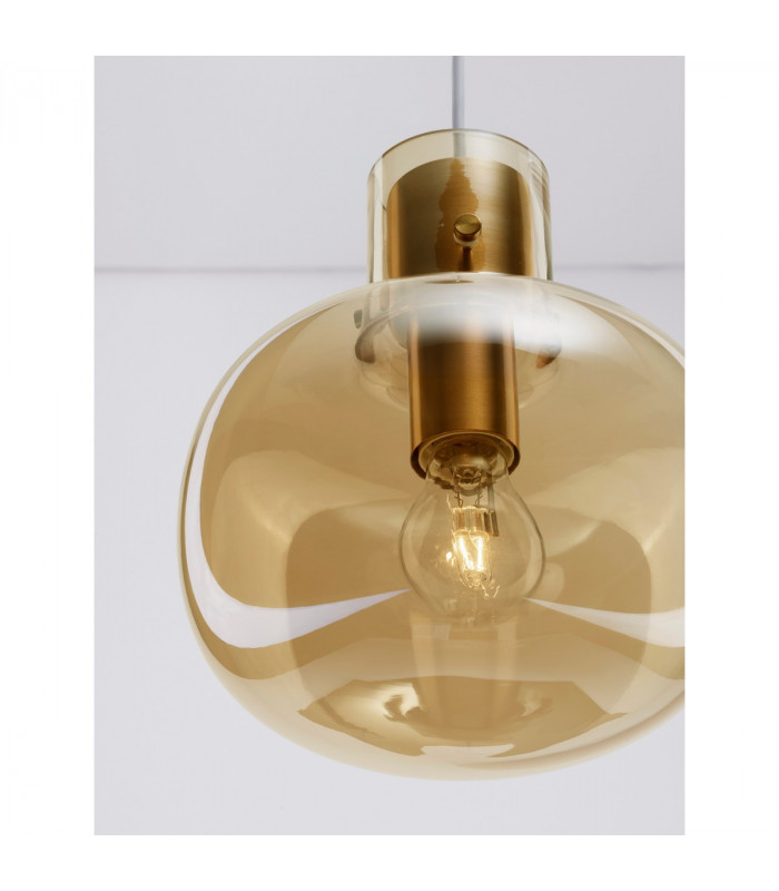 Cinzia 22cm Globe Pendant Ceiling Light Champagne Glass White Cord Brass Gold Metal LED E27-5