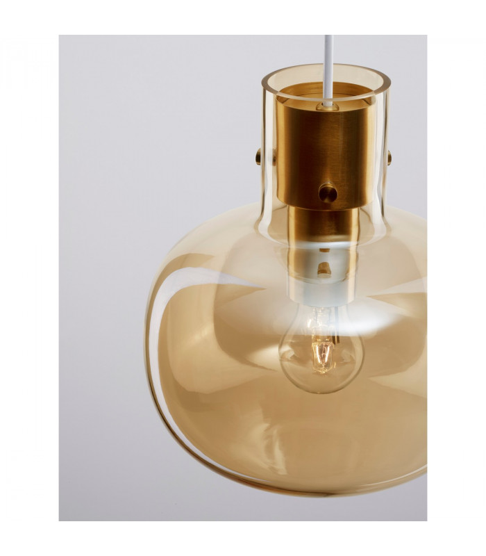 Cinzia 22cm Globe Pendant Ceiling Light Champagne Glass White Cord Brass Gold Metal LED E27-6