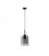 Velor 18cm Dome Pendant Ceiling Light Smoky Glass Black Cord Black Metal Base LED E27-1