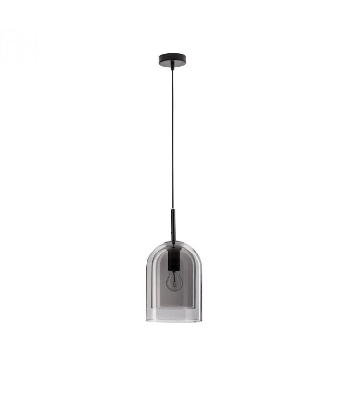 Velor 18cm Dome Pendant Ceiling Light Smoky Glass Black Cord Black Metal Base LED E27-1