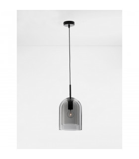 Velor 18cm Dome Pendant Ceiling Light Smoky Glass Black Cord Black Metal Base LED E27-2