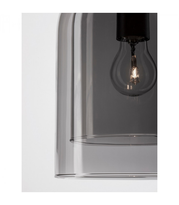 Velor 18cm Dome Pendant Ceiling Light Smoky Glass Black Cord Black Metal Base LED E27-4