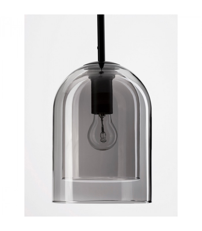 Velor 18cm Dome Pendant Ceiling Light Smoky Glass Black Cord Black Metal Base LED E27-5