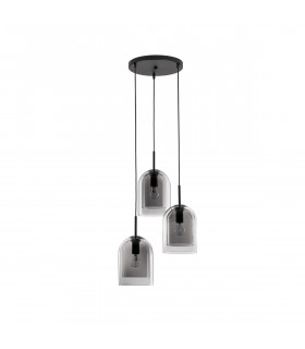 Velor 3 Light Cluster Pendant Ceiling Light Smoky Glass Black Cord Black Metal Base LED E27-1
