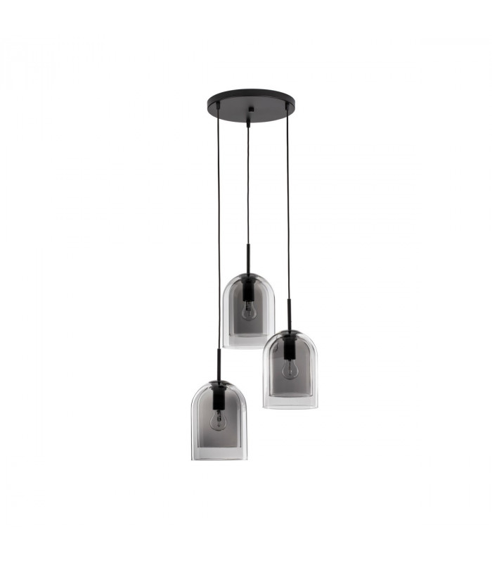 Velor 3 Light Cluster Pendant Ceiling Light Smoky Glass Black Cord Black Metal Base LED E27-1