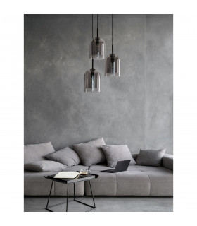 Velor 3 Light Cluster Pendant Ceiling Light Smoky Glass Black Cord Black Metal Base LED E27-2