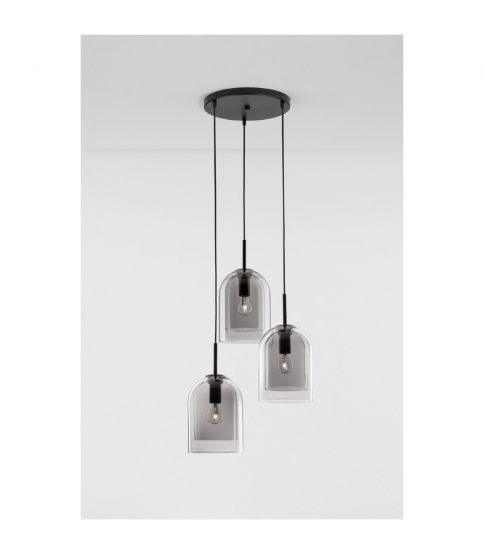 Velor 3 Light Cluster Pendant Ceiling Light Smoky Glass Black Cord Black Metal Base LED E27-4