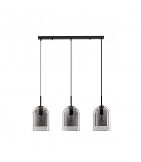 Velor 3 Light Bar Pendant Ceiling Light Smoky Glass Black Cord Black Metal Base LED E27-1