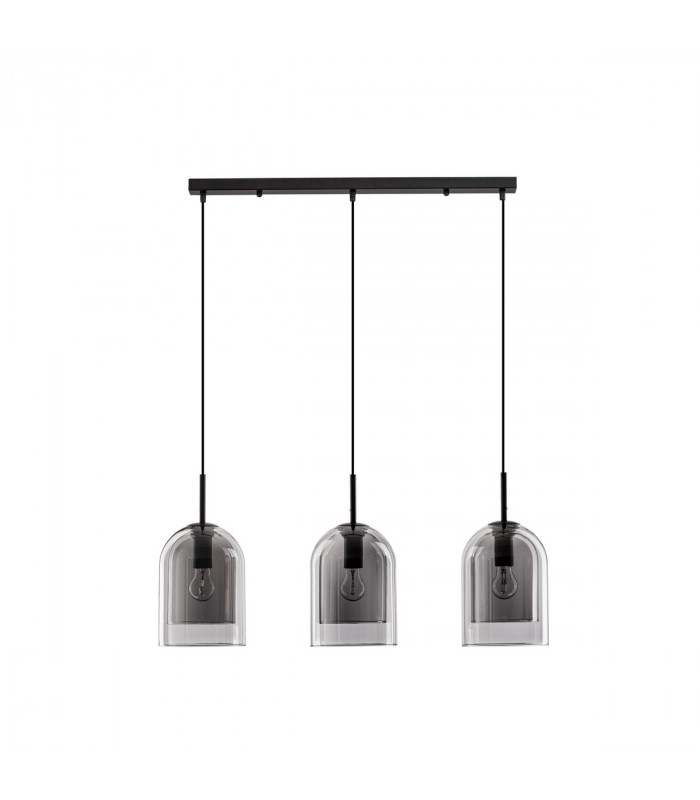 Velor 3 Light Bar Pendant Ceiling Light Smoky Glass Black Cord Black Metal Base LED E27-1