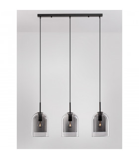 Velor 3 Light Bar Pendant Ceiling Light Smoky Glass Black Cord Black Metal Base LED E27-2