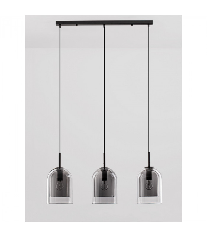Velor 3 Light Bar Pendant Ceiling Light Smoky Glass Black Cord Black Metal Base LED E27-3