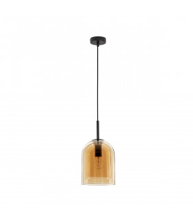 Velor 18cm Dome Pendant Ceiling Light Dark Champagne Glass Black Cord Black Metal Base LED E27-1