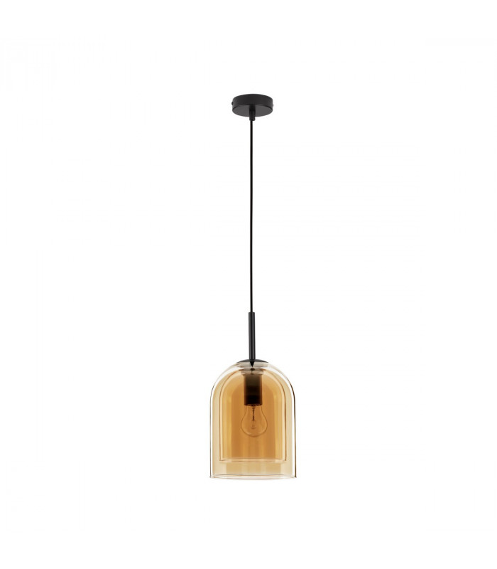 Velor 18cm Dome Pendant Ceiling Light Dark Champagne Glass Black Cord Black Metal Base LED E27-1