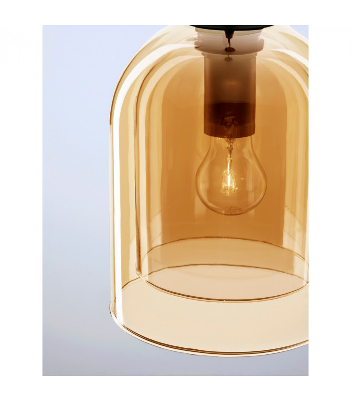 Velor 18cm Dome Pendant Ceiling Light Dark Champagne Glass Black Cord Black Metal Base LED E27-5