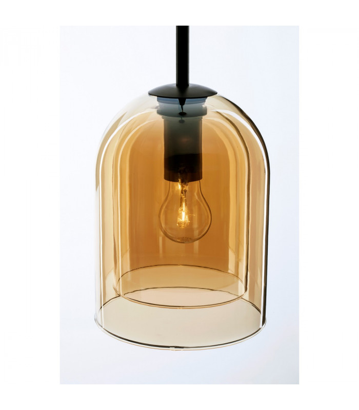 Velor 18cm Dome Pendant Ceiling Light Dark Champagne Glass Black Cord Black Metal Base LED E27-6