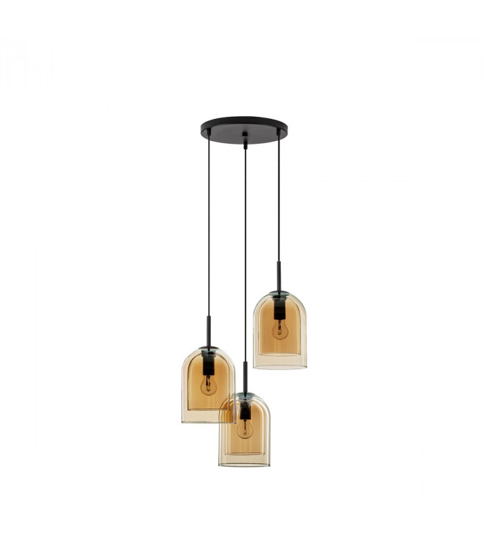Velor 3 Light Cluster Pendant Ceiling Light Dark Champagne Glass Black Cord Black Metal Base LED E27-1
