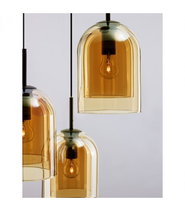 Velor 3 Light Cluster Pendant Ceiling Light Dark Champagne Glass Black Cord Black Metal Base LED E27-5