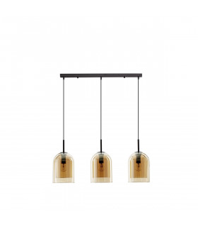 Velor 3 Light Bar Pendant Ceiling Light Dark Champagne Glass Black Cord Black Metal Base LED E27-1