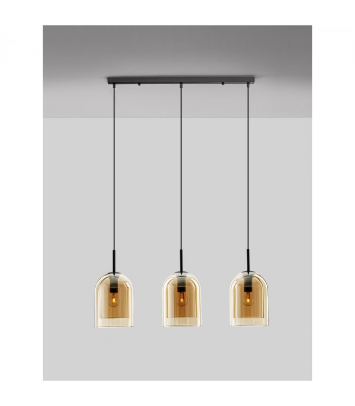 Velor 3 Light Bar Pendant Ceiling Light Dark Champagne Glass Black Cord Black Metal Base LED E27-2