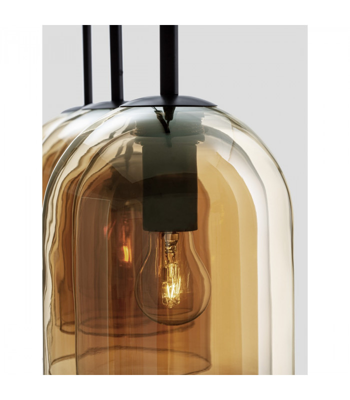 Velor 3 Light Bar Pendant Ceiling Light Dark Champagne Glass Black Cord Black Metal Base LED E27-5