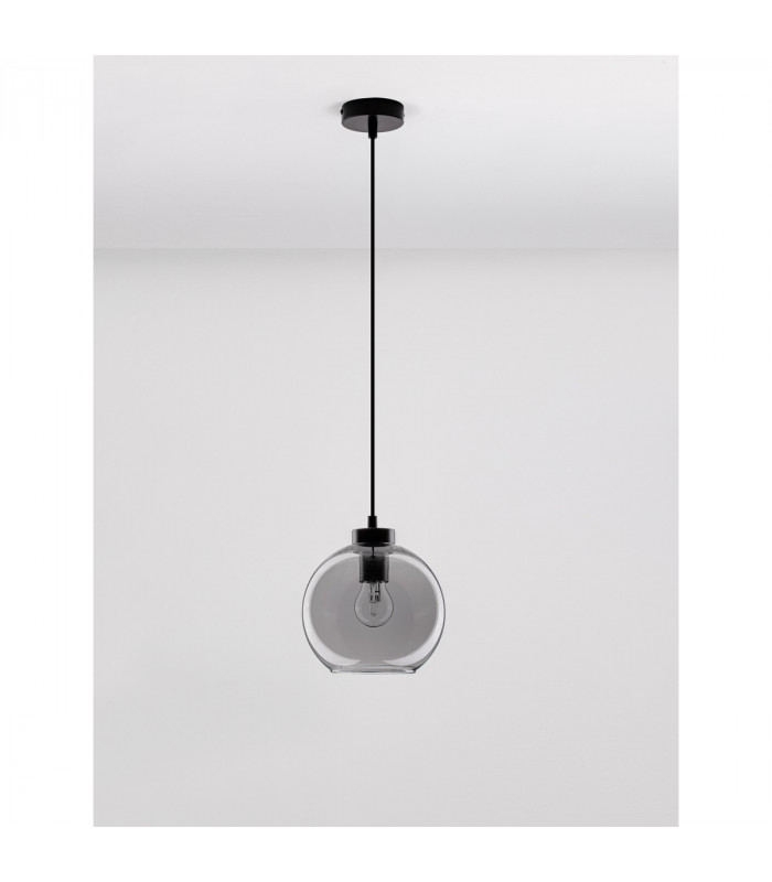 Palmer 3 Light Dome Pendant Ceiling Light Dark Champagne Glass Black Cord Black Metal Base LED E27-3