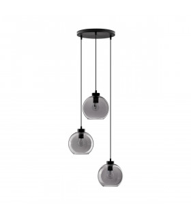 Palmer 3 Light Cluster Pendant Ceiling Light Smoky Glass Black Cord Black Metal Base LED E27-1
