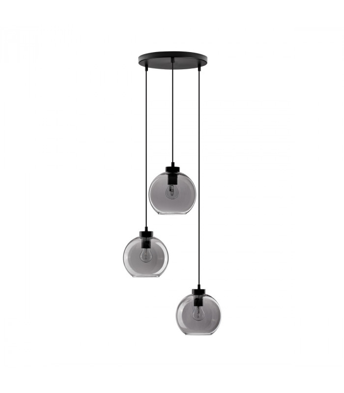 Palmer 3 Light Cluster Pendant Ceiling Light Smoky Glass Black Cord Black Metal Base LED E27-1
