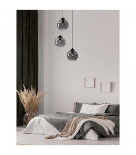 Palmer 3 Light Cluster Pendant Ceiling Light Smoky Glass Black Cord Black Metal Base LED E27-2