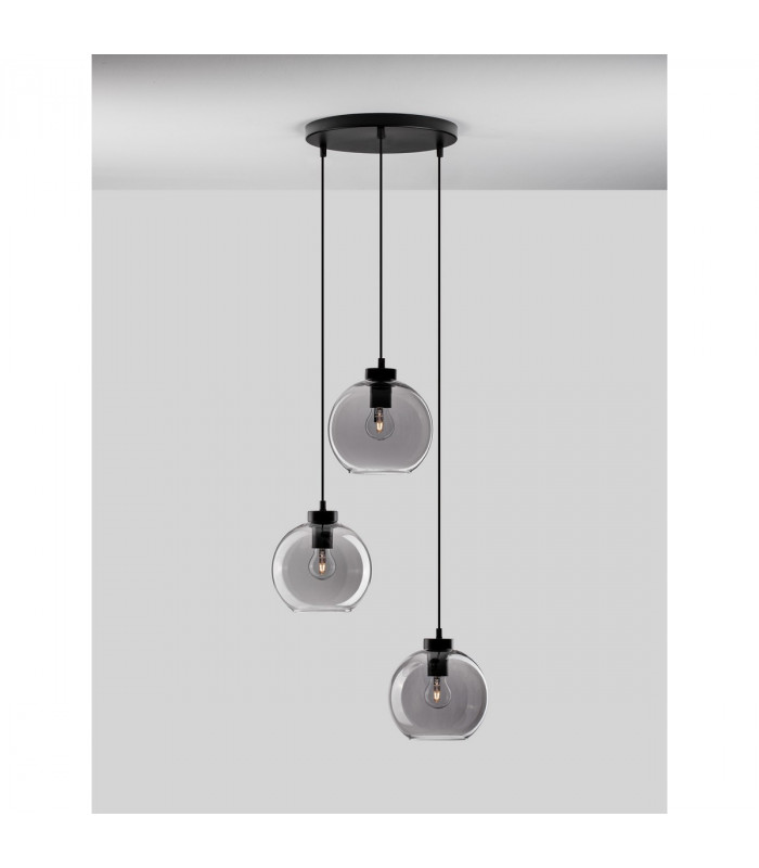 Palmer 3 Light Cluster Pendant Ceiling Light Smoky Glass Black Cord Black Metal Base LED E27-4
