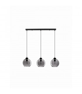 Palmer 3 Light Bar Pendant Ceiling Light Smoky Glass Black Cord Black Metal Base LED E27-1